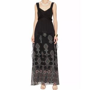 FREE PEOPLE Print Chiffon Long V-Neck Sleeveless Maxi Dress, Black Combo, Size 2